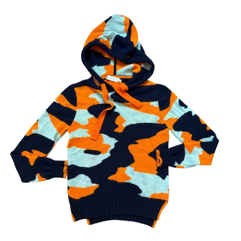 Gwyns Brodie Cashmere Hoodie Women Orange Navy Camo Pullover Sweater‎ SIZE XS